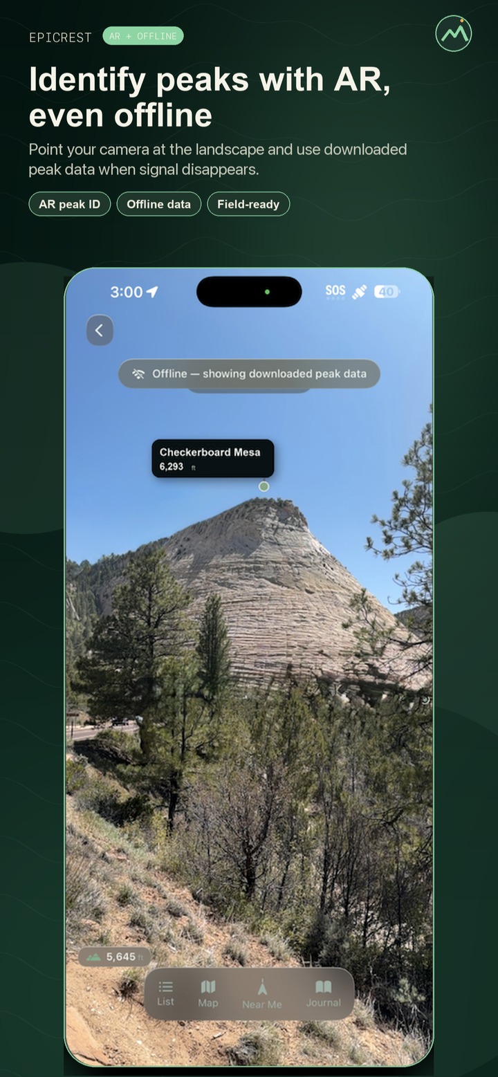 Epicrest AR peak identification labeling summits on the horizon, even offline